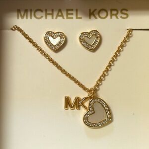 Michael Kors Pave Heart Necklace and Earring Set